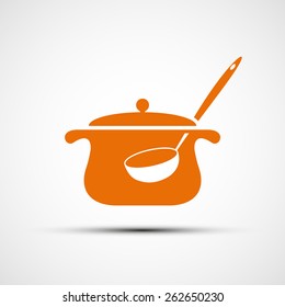 Logo pan with a ladle. Vector image.