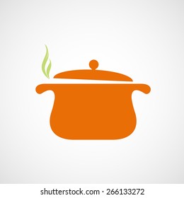 Logo of the pan with steam. Vector image.