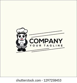 logo panda chef simple cartoon, Paper sticker of panda chef cartoon character giving thumb up illustration vector. - Vector 