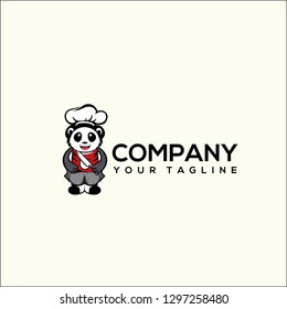 logo panda chef simple cartoon, Paper sticker of panda chef cartoon character giving thumb up illustration vector. - Vector 
