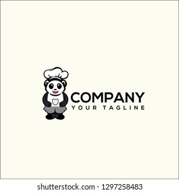 logo panda chef simple cartoon, Paper sticker of panda chef cartoon character giving thumb up illustration vector. - Vector 