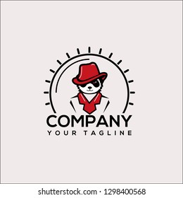 logo panda detective cartoon, Panda search icon. Panda icon in magnifier icon - vector