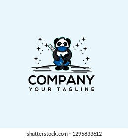 logo panda ninja, Panda ninja mascot, Modern panda logo ninja illustration. flat design samurai panda - Vector 