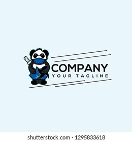 logo panda ninja, Panda ninja mascot, Modern panda logo ninja illustration. flat design samurai panda - Vector 