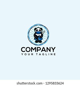 logo panda ninja, Panda ninja mascot, Modern panda logo ninja illustration. flat design samurai panda - Vector 