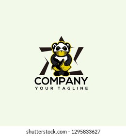 logo panda ninja, Panda ninja mascot, Modern panda logo ninja illustration. flat design samurai panda - Vector 