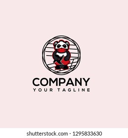 logo panda ninja, Panda ninja mascot, Modern panda logo ninja illustration. flat design samurai panda - Vector 