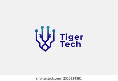 logo panther or tiger with technology concept, tech, circuit and modern. Editable file