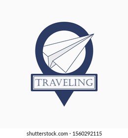 a logo with a paper airplane theme inside the location icon
