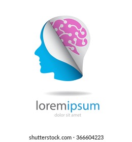 Logo with paper human head and tech brain