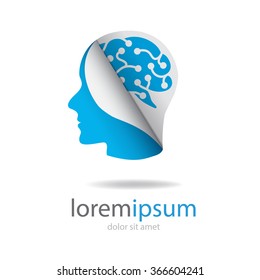 Logo with paper human head and tech brain