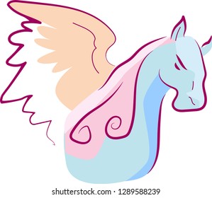 
logo with patron saint of poetry Pegasus in blue and pink colors