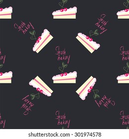 logo pattern fresh pastries cherry pastry piece of cake hand lettering