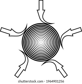 Logo pattern of rounded arrows around a circles on a white background.