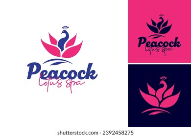 Logo for Peacock Spa. this is a sleek and elegant design suitable for a high-end spa or wellness center. The logo incorporates a beautifully stylized peacock,