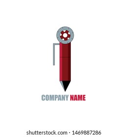  Logo pen design. pen concept, orange and dark blue color. Vector illustrator 