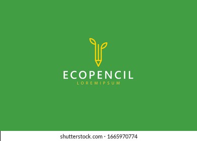 Logo for pencil leaves. icon of modern brand line art for pencil friendly
