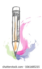 Logo Pencil, scrawl with blots, isolated on white background