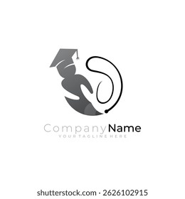logo of a pencil and a student studying, simple logos