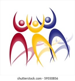 Logo of people in cycle with raising hands, vector
Isolated on white