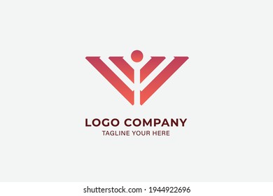 Logo Menschen fliegen abstraktes Dreieck-Formkonzept, modernes farbiges Logo-Design