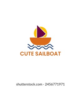 Logo Perahu Layar yang lucu menampilkan perahu layar yang menawan di laut dan matahari.