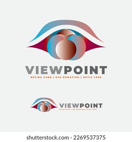 El logotipo es perfecto para el cuidado y la visión oculares, la donación, lentes ópticas, productos ópticos, hospital ocular y fabricante de equipos.