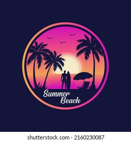 logo of a person by the beach holding a surfboard and looking at the beach sunset