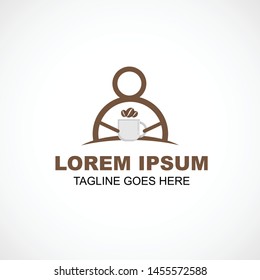 logo of the person holding the coffee cup with the coffee beans above for coffee shop
