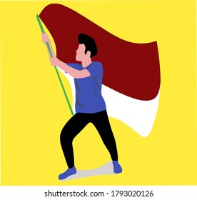 logo of a person holding the Indonesian flag. commemorating Indonesia's independence day