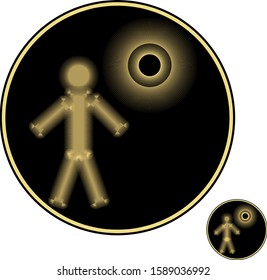 logo of the person or the robot. emblem space exploration. gold objects on a black background.
