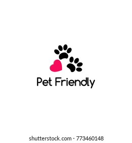 Logo. Pet friendly. Pet single. Animal paw. Paw of dog. 