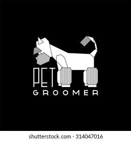 Logo pet grooming salon. Illustration with Yorkshire Terriers. Vector pet grooming logo. Dog groomer logo. Dog beauty salon logo. Dog care.