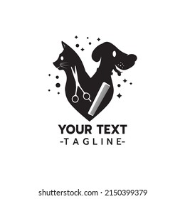 Logo of pet hair salon, styling and grooming shop, store for dogs and cat care services logo on white background Vector illustration