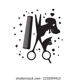 Logo Of Pet Hair Salon, Styling And Grooming Shop, Store For Dogs And Cat Care Services Logo On White Background Vector Illustration