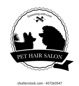 Logo for pet hair salon, pet styling and grooming shop, store for dogs and cats. Vector illustration