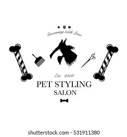 Logo for pet hair salon, styling and grooming shop, store for dogs. Vector illustration