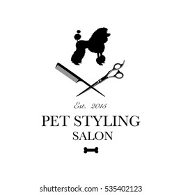 Logo for pet hair salon, styling and grooming shop, pet store for dogs and cats. Vector illustration