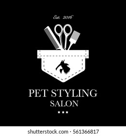 Logo for pet hair salon, styling and grooming shop, pet store for dogs and cats. Vector illustration