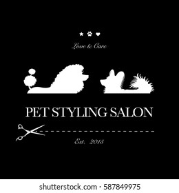 Logo for pet hair salon, styling and grooming shop, pet store for dogs and cats. Vector illustration