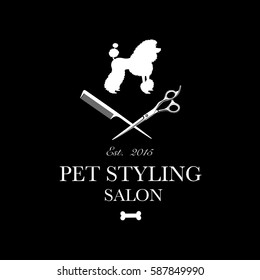 Logo for pet hair salon, styling and grooming shop, pet store for dogs and cats. Vector illustration