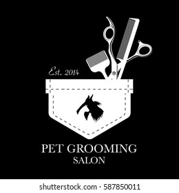 Logo for pet hair salon, styling and grooming shop, pet store for dogs and cats. Vector illustration