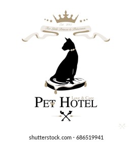 Logo for pet hotel. Royal hospitality and care for cats, dogs and other pets. Vector Illustration