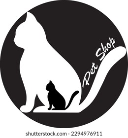 logo Pet Shop Black silhouette of cat. Vector illustration.