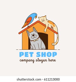 Logo For Pet Shop, Veterinary Clinic, Animal Shelter, Designed In A Modern Style Vector Lines.