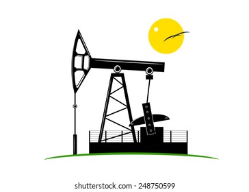 logo. petroleum producing installation, sun and bird