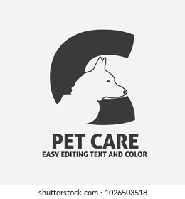 logo pets cute letter C - logo pet shop icon - logo love pets cat and dog  clinic