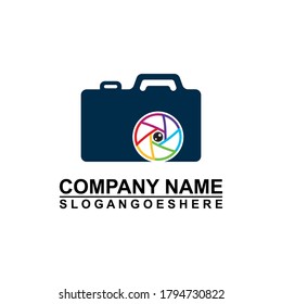 Logo photo camera eye, digital vision creative symbol concept. Cctv, video monitoring abstract business logo idea. Corporate identity logotype, company graphic design tamplate