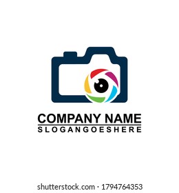 Logo photo camera eye, digital vision creative symbol concept. Cctv, video monitoring abstract business logo idea. Corporate identity logotype, company graphic design tamplate