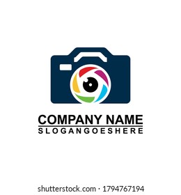 Logo photo camera eye, digital vision creative symbol concept. Cctv, video monitoring abstract business logo idea. Corporate identity logotype, company graphic design tamplate